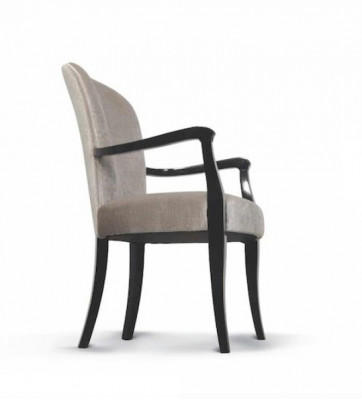 Chair with armrests, kitchen chair, dining chair, wood, fabric, gray