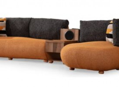 Modern orange corner sofa L-shape living room sofa designer wood couches
