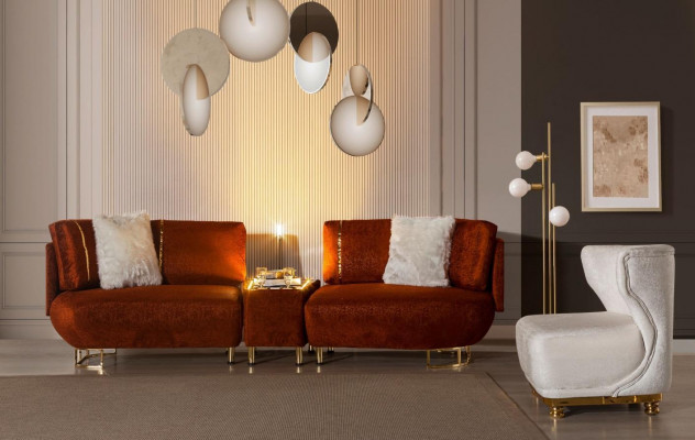Orange living room table-sofa designer armchair luxurious coffee table set