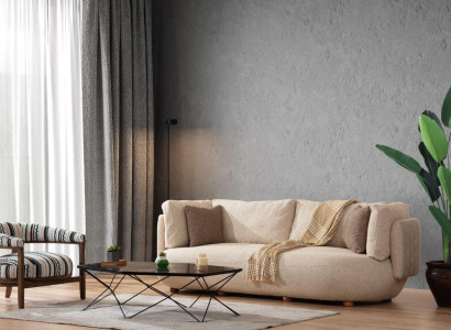 Stylish living room sofa set, modern beige three-seater armchair, 2-piece set