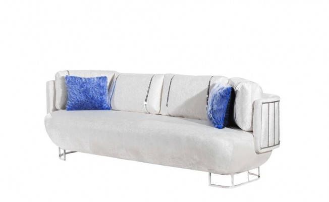 Designer living room couch white 3-seater stainless steel sofas wooden frame