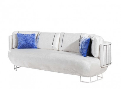 Designer living room couch white 3-seater stainless steel sofas wooden frame