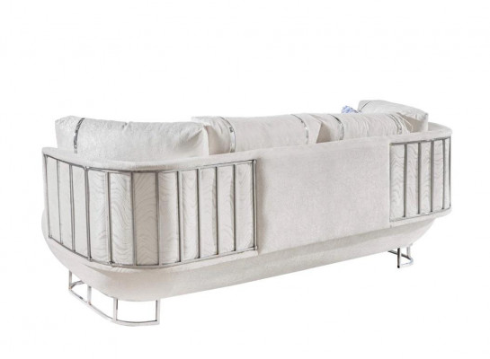 Designer living room couch white 3-seater stainless steel sofas wooden frame