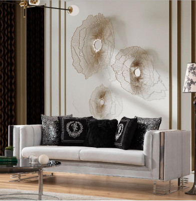 White Modern Textile Sofa Living Room 3-Seater Luxury Upholstered Couch