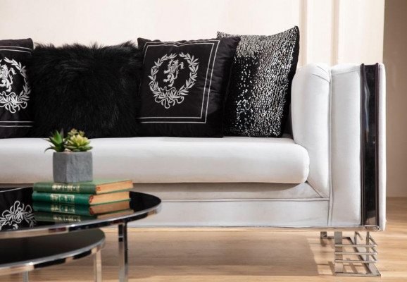 White Modern Textile Sofa Living Room 3-Seater Luxury Upholstered Couch
