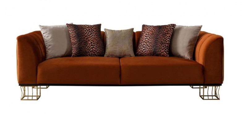 Living room seating furniture Orange 3-seater luxurious couch Metal legs