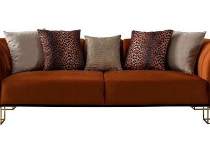 Living room seating furniture Orange 3-seater luxurious couch Metal legs