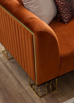 Living room seating furniture Orange 3-seater luxurious couch Metal legs