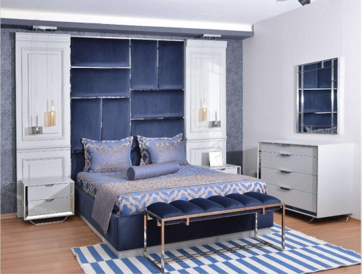 Design group bedroom double bed bed nightstands set 7-piece blue