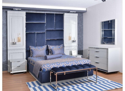 Design group bedroom double bed bed nightstands set 7-piece blue