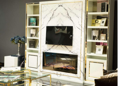 Wall unit RTV lowboard TV stand white luxury gold vittinen wood modern