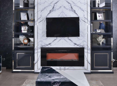Luxury Wall Unit RTV Lowboard TV Stand Gray Silver Vittine Wood Modern