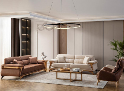 Stylish living room set consists of 2x 3-seater sofas and 2x armchairs, 4 pieces.