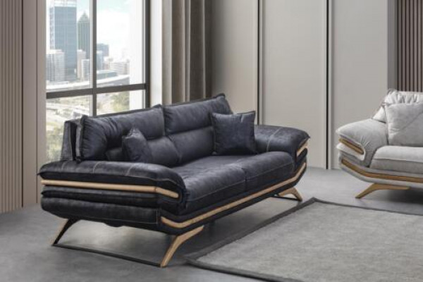 Stylish 3-seater sofa exclusive black color luxury furniture in living room