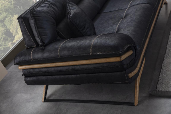 Stylish 3-seater sofa exclusive black color luxury furniture in living room