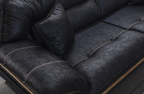 Stylish 3-seater sofa exclusive black color luxury furniture in living room