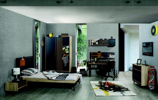 Bed wood beds bed frame youth room children's room black single bed