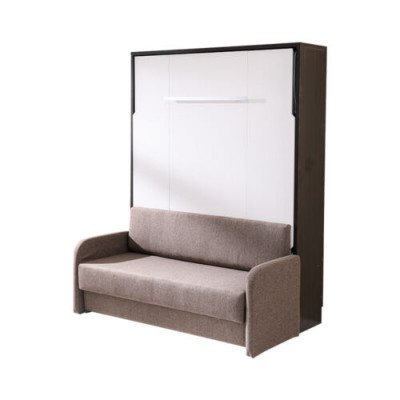 Wardrobe bed with sofa cushions, wall cabinets, folding sleep bed furniture + new couch