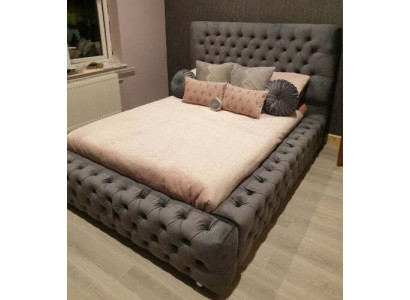 Modern design double bed furniture 180x200 cm upholstery textile and wood bedroom