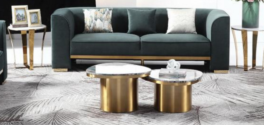 Round Coffee Table Marble Round Tables Side Stainless Steel Double Set of 2 Furniture