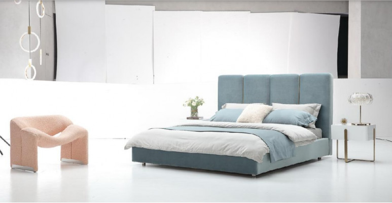 Designer Bed Blue 180x200 Bedroom Beds Textile Hotel Luxury Upholstered Seat