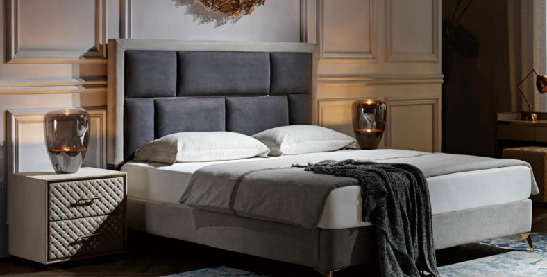 3-piece bedroom set: Bed, 2x nightstand consoles, double upholstered bed, hotel.