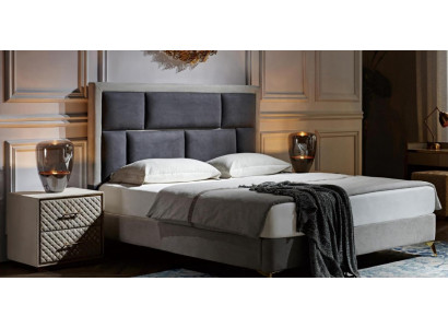 3-piece bedroom set: Bed, 2x nightstand consoles, double upholstered bed, hotel.