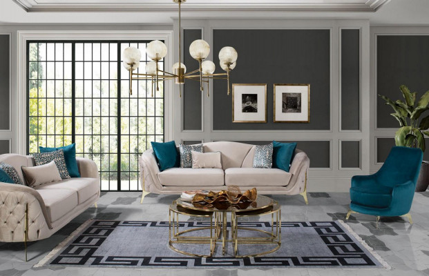 Sofa 3 seat design living room upholstery wood cushion modern luxury gray