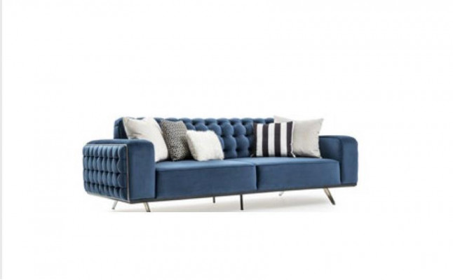 Classic Chesterfield Three-Seater Furniture Sofa Luxury Couches Blue 3-Seater Sofas