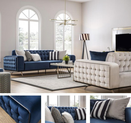 Luxury Living Room Sofa 2-Seater White Couch Chesterfield Couches New