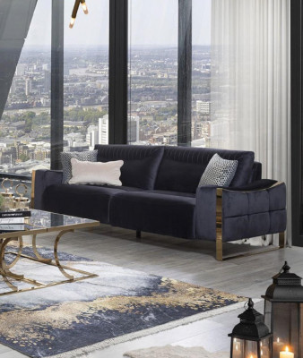 Classic three-seater sofa design living room upholstery wood upholstery modern luxury blue