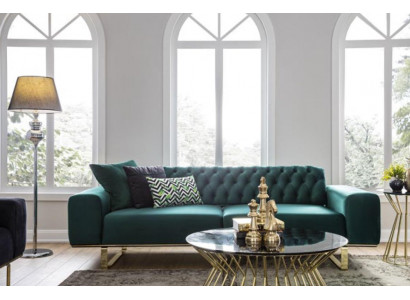 Luxury living room sofa 2-seater green couch Chesterfield couches new