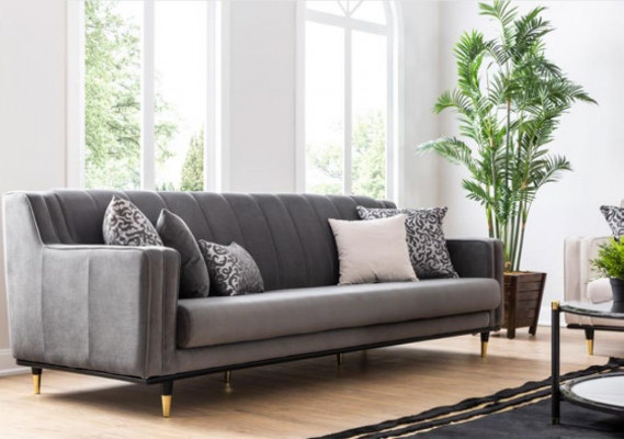 Classic Gray Sofa 3 Seat Sofas Seating Design Couch Three-Seater Luxury Furniture Style