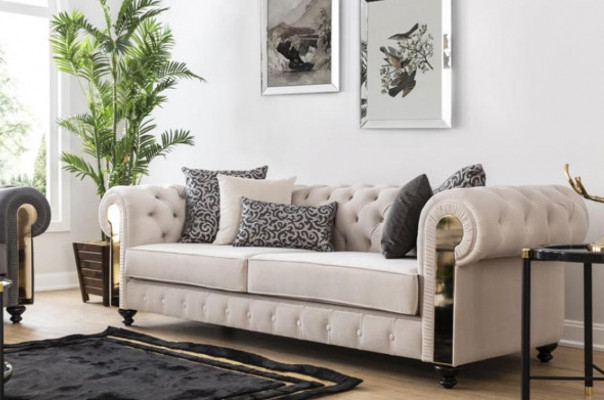 Chesterfield Sofa 3-Seater Design Living Room Upholstery Wood Leather Modern Luxury