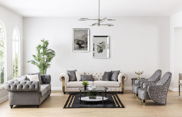 Luxury living room sofa 3-seater gray Chesterfield classic couches