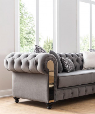 Luxury living room sofa 3-seater gray Chesterfield classic couches