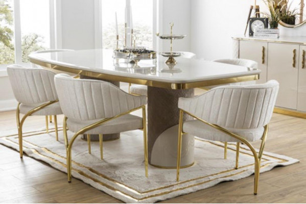 Luxury dining room set table with 6 chairs metal group 7-piece metal