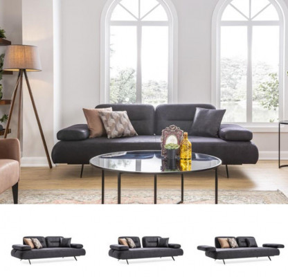 XXL Sofa 4-Seater Couch Living Room Upholstered Seating Suite Leather Gray Fabric