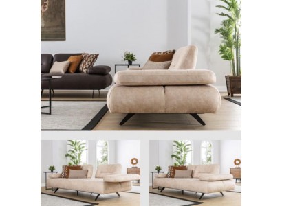 Sofa 2-seater upholstered sofa beige fabric leather design modern couch sofas luxury