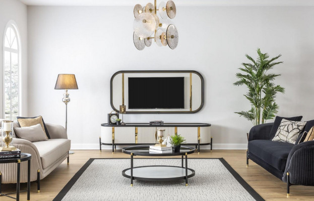 Luxury Set Modern RTV Living Room Upholstered Sofa Suite 3 + 3 Seat Coffee Table
