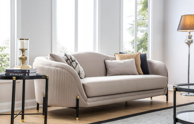 Sofa 3-seater upholstered sofa beige textile seat design couch sofas fabric modern new