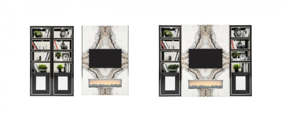 Luxury living room wall unit TV cabinet marble imitation black 270cm