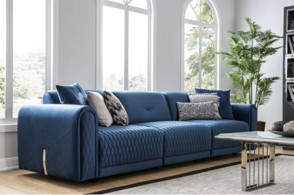 Luxury Sofa 4 Seater Living Room Modern Design Blue Leather Sofas Couches New