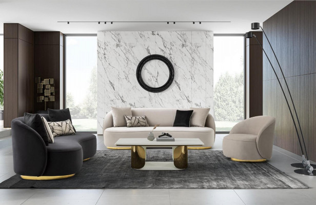 Luxury Sofa 3-Seater Fabric Living Room Modern Design Gray Sofas Upholstered Couches