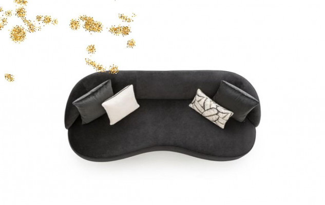 Luxury couches furniture living room four-seater black textile furniture round 4-seater