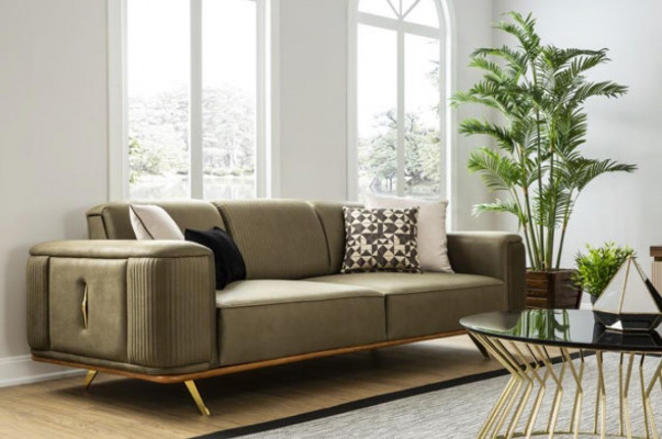 Chesterfield Sofa 4 Seat Living Room Four-Seater Design Black Textile Couches