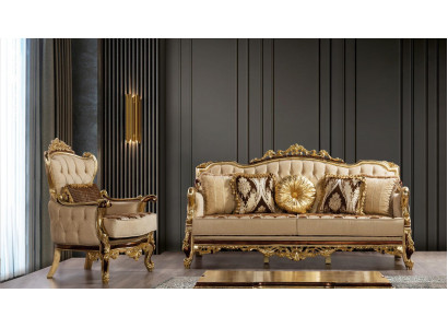 Luxury Sofa Beige Sofa Set Armchair 3+1 Seater Fabric Design Sofas