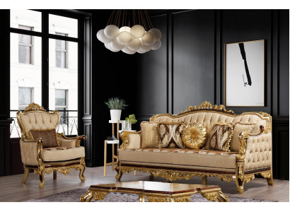Sofa set Couch Baroque Rococo couches Textile Chesterfield sofa table 3-piece set.