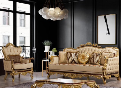 Sofa set Couch Baroque Rococo couches Textile Chesterfield sofa table 3-piece set.