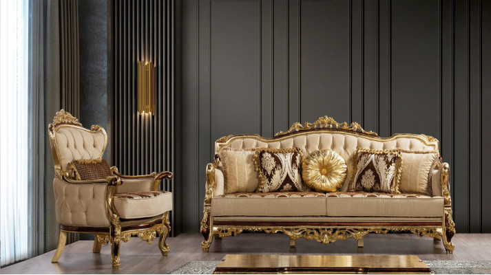 Sofa set Couch Baroque Rococo couches Textile Chesterfield sofa table 3-piece set.